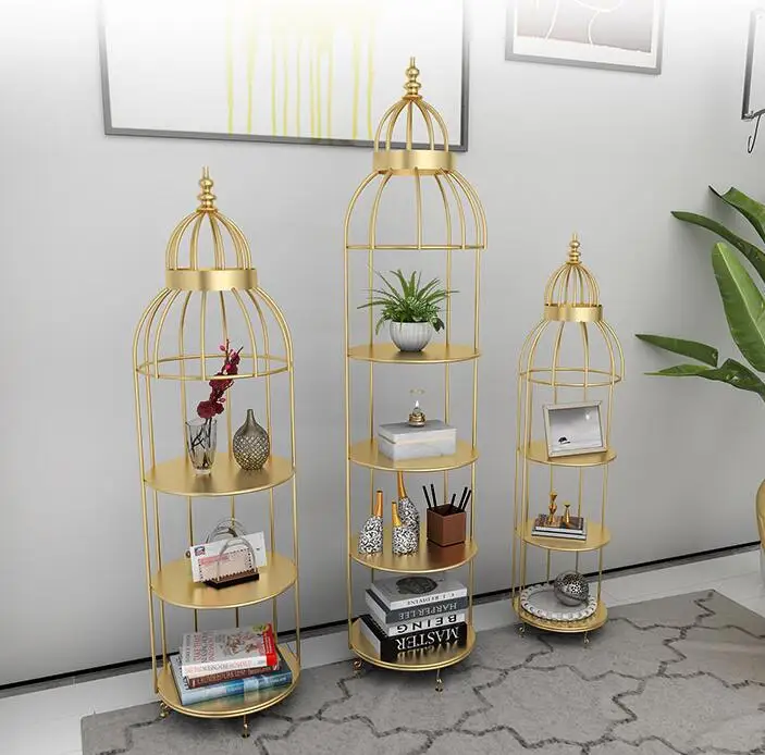 Guest Placement Layer Golden Iron Art Birdcage Bag Storage Cabinet Floor-standing Manicure Exhibition Shoe Shelf