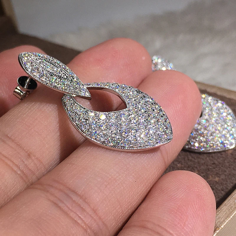 Huitan Bling Bling Silver Color Drop Earrings for Women Temperament Accessories Wedding Engagement Trends Eternity Jewelry 2021