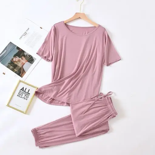 Woman Set New Spring Summer Pyjamas Modal Cotton Loose Sleepwear Pijamas Casual Short Sleeve Trousers Ladies Home Clothes