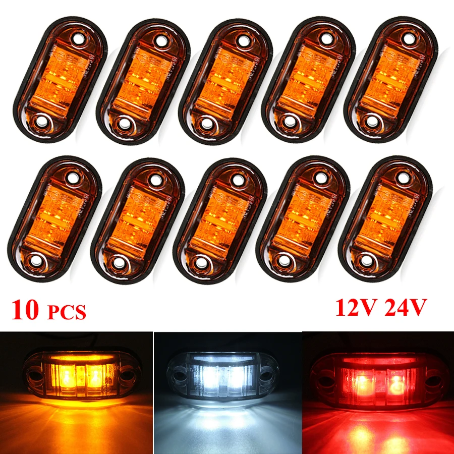 10PCS  Warning Light LED Diode Light Oval Clearance Trailer Truck Orange White Red LED Side Marker Lamp 12V 24V Truck Accessorie