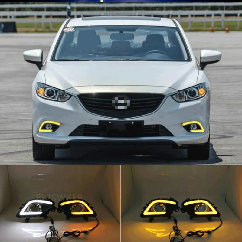 

Turning Signal & Dimming style relay 12V LED car DRL daytime running lights with fog lamp hole for Mazda 6 Atenza 2014-2016