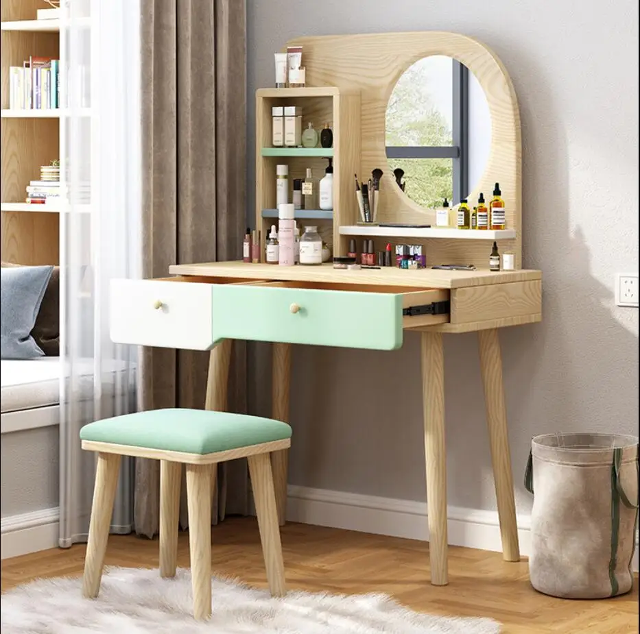 Nordic dressing table bedroom modern simple small unit with mirror make-up net red ins wind storage make-up table