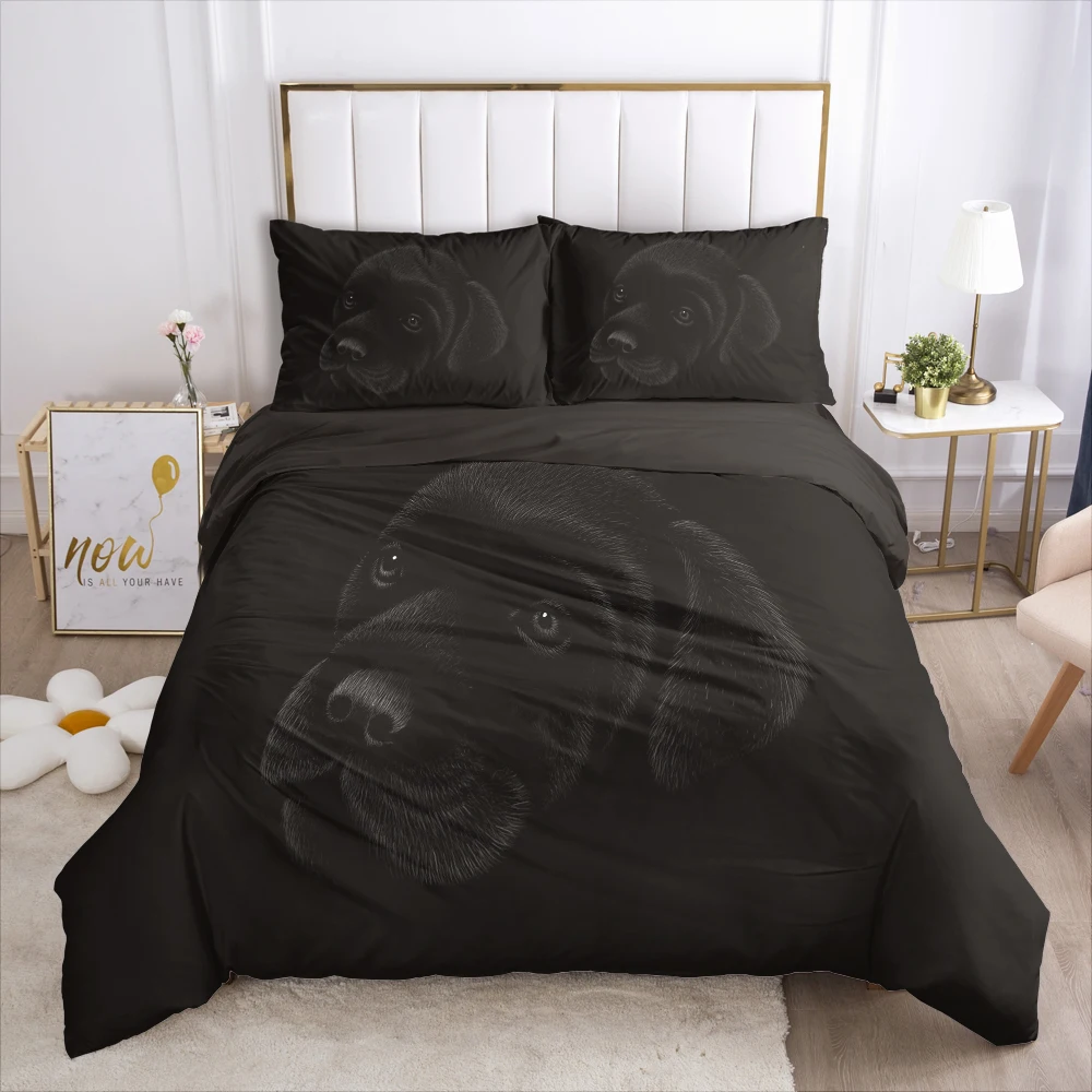 3D Bedding Set Comforter Duvet Cover Pillowcases Luxury Bed Linens Bed Set Queen King Europe Russia Size Black Dog Head