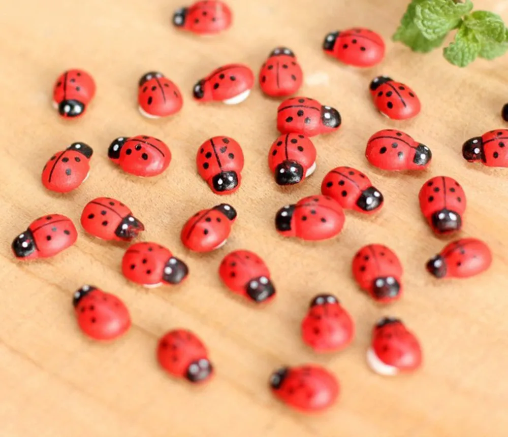 10/50/100 pcs Mini Cabochon Ladybug Fairy Garden Miniatures Garden Ornament Decoration Micro Landscape