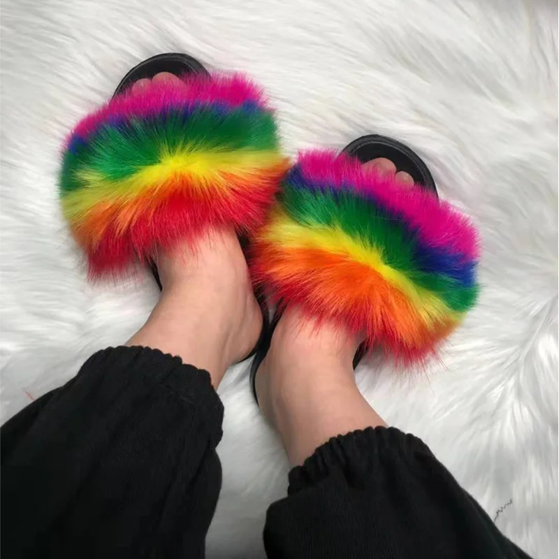 New Arrival Fluffy Faux Fur Slides Sandals Custom Fake Fur Slippers Vendor Ladies Fuzzy Slippers For Women Winter House Slippers