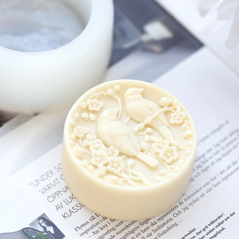 Bird Flower Soap Mold Round Shape Birds DIY Soap Silicone Molds for Scented Candle Plaster Making Mousee Cake Resin Craft Mould