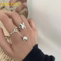 QMCOCO Silver Color Butterfly Rings INS Fashion Creative Tassel Ball Pendant Elegant Party Jewelry Gifts For Women