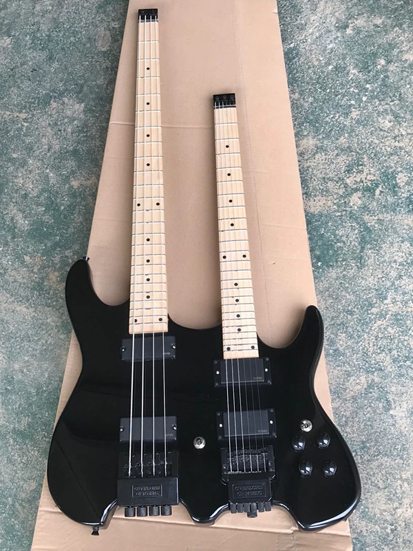 Double neck Black body Electric Guitar with Black Hardware,Maple Fretboard,offer customized