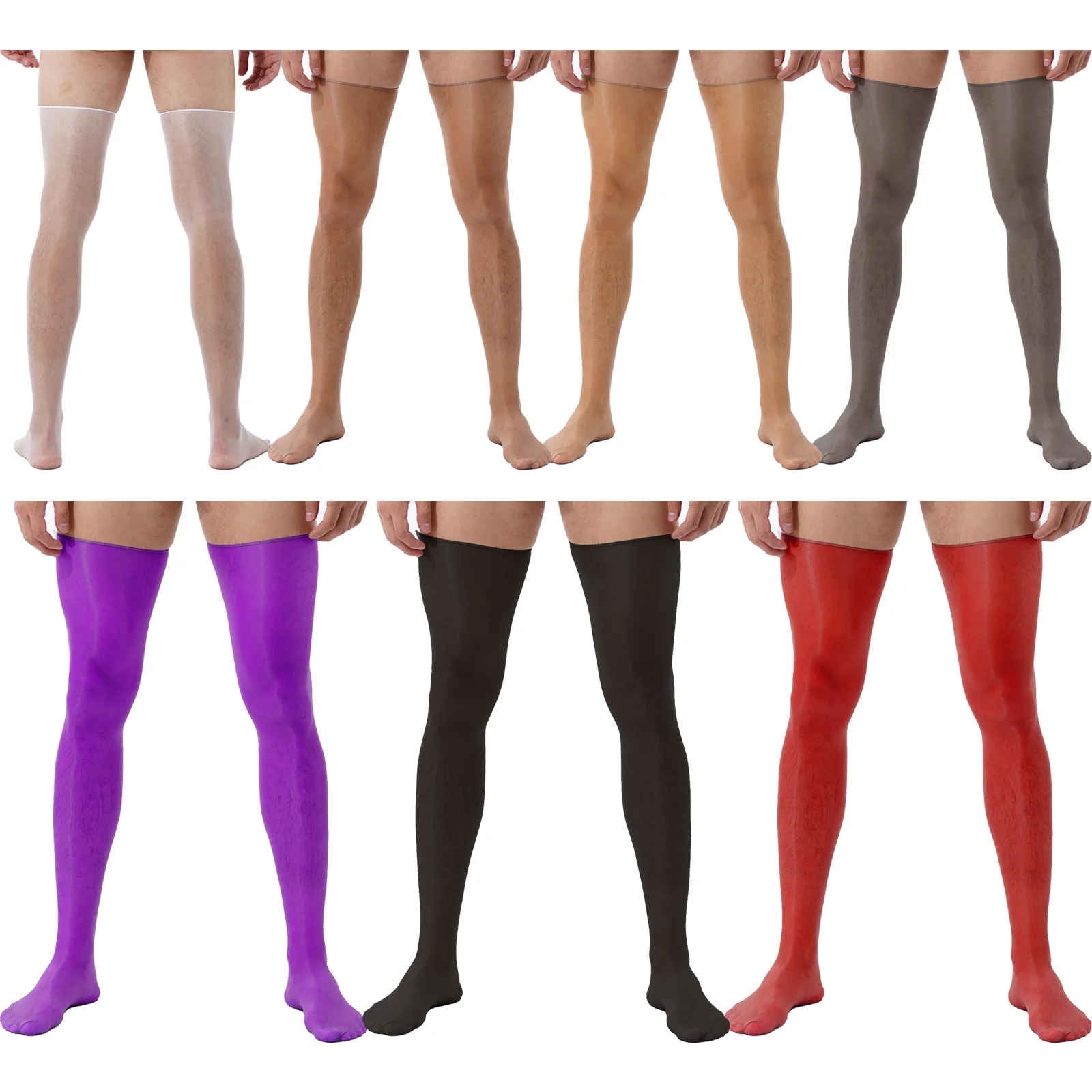 

1 Pcs Retro Silk Long Stockings Men Glossy Non-Skid Soft Sheer Compression Elasticity Thigh High Party Seamless Breathable Socks