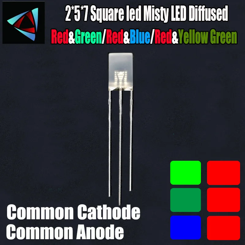 1000Pcs 2*5*7 Square Led Misty Diffused Kit 257 MM Red And Blue  Green Yellow Common Cathode & Anode DIY