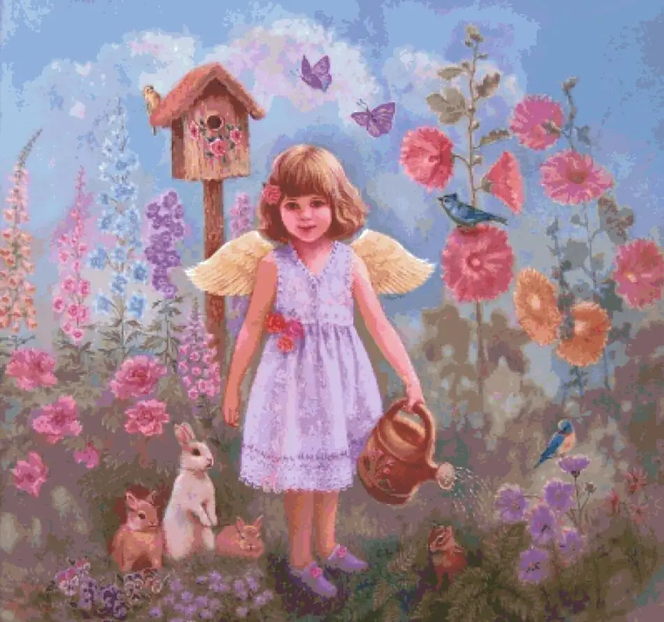 

Gardening Angel cross stitch package girl 18ct 14ct 11ct cloth cotton thread embroidery DIY handmade needlework