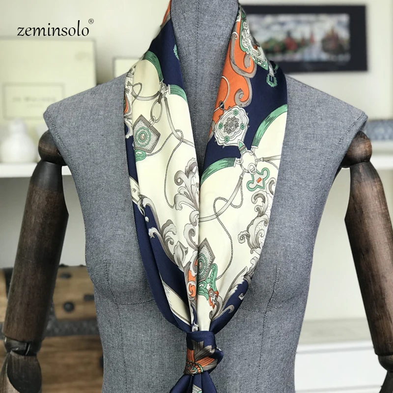 Deluxe Brand Scarves Elegant Female Square Scarf Printed Chain Square Scarf 90*90 cm Square Silk Hair Scarf Female Scarves