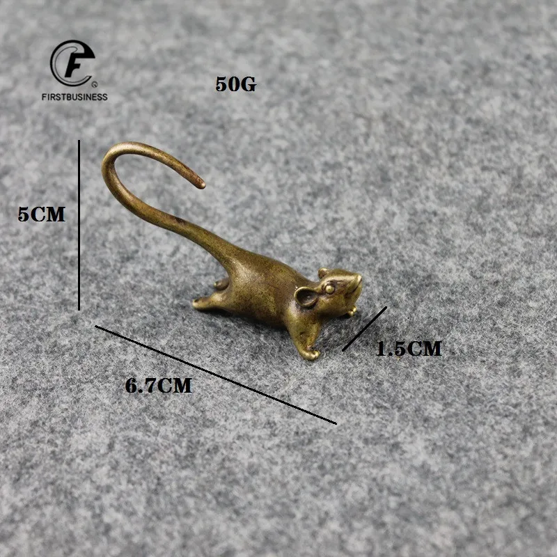 2020 New Style Brass Long Tail Zodiac Mouse Statue Ornaments Cute Rat Miniatures Figurines Desk Paperweight Decorations Tea Pets