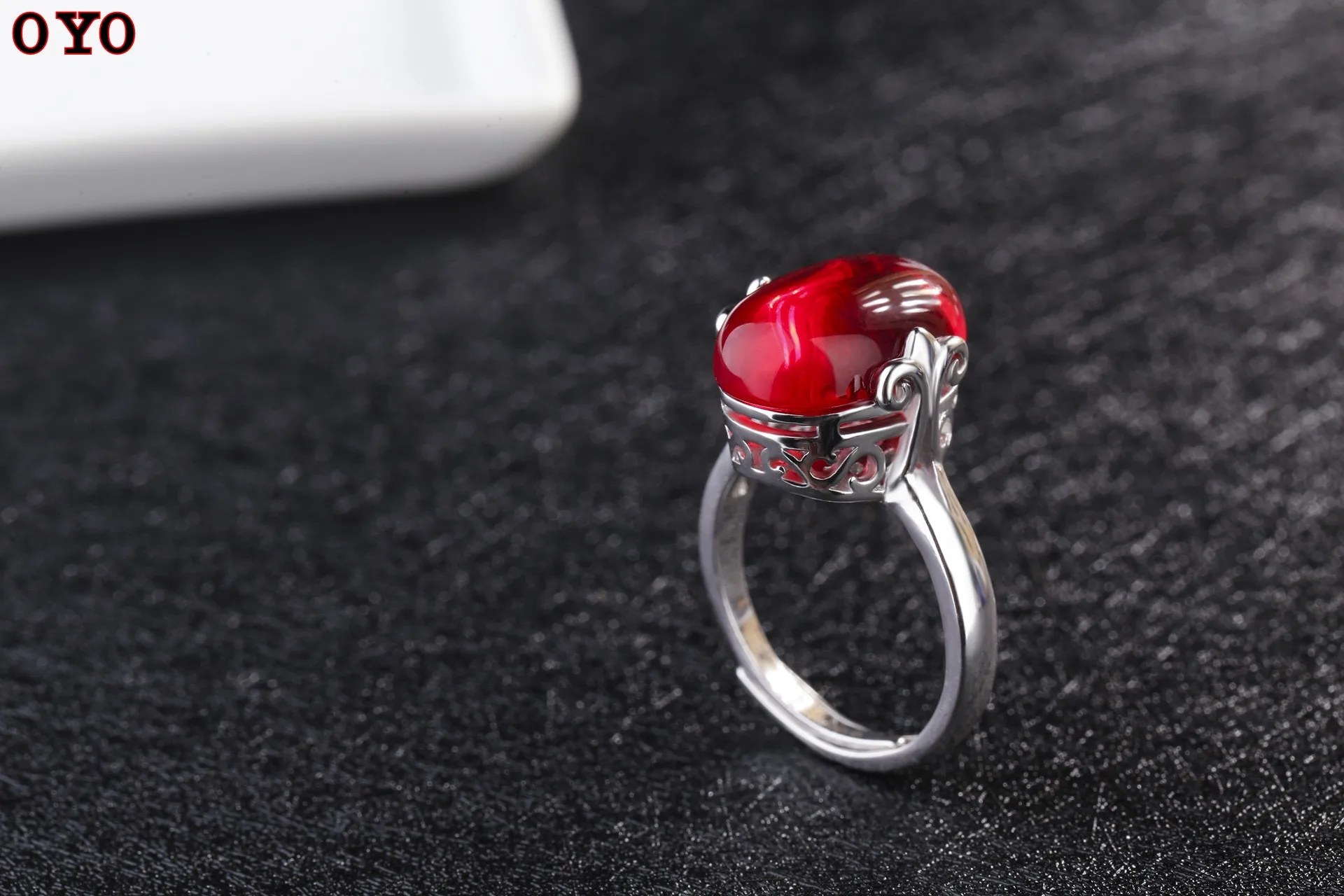 

S925 silver personality opening simple Korean retro red corundum sapphire jewelry female ring