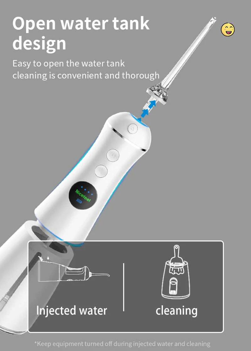 Nicefeel-irrigador Oral portátil, limpiador Dental recargable por Usb, chorro de agua de 300ML, 6 modos, tanque de agua, IPX7