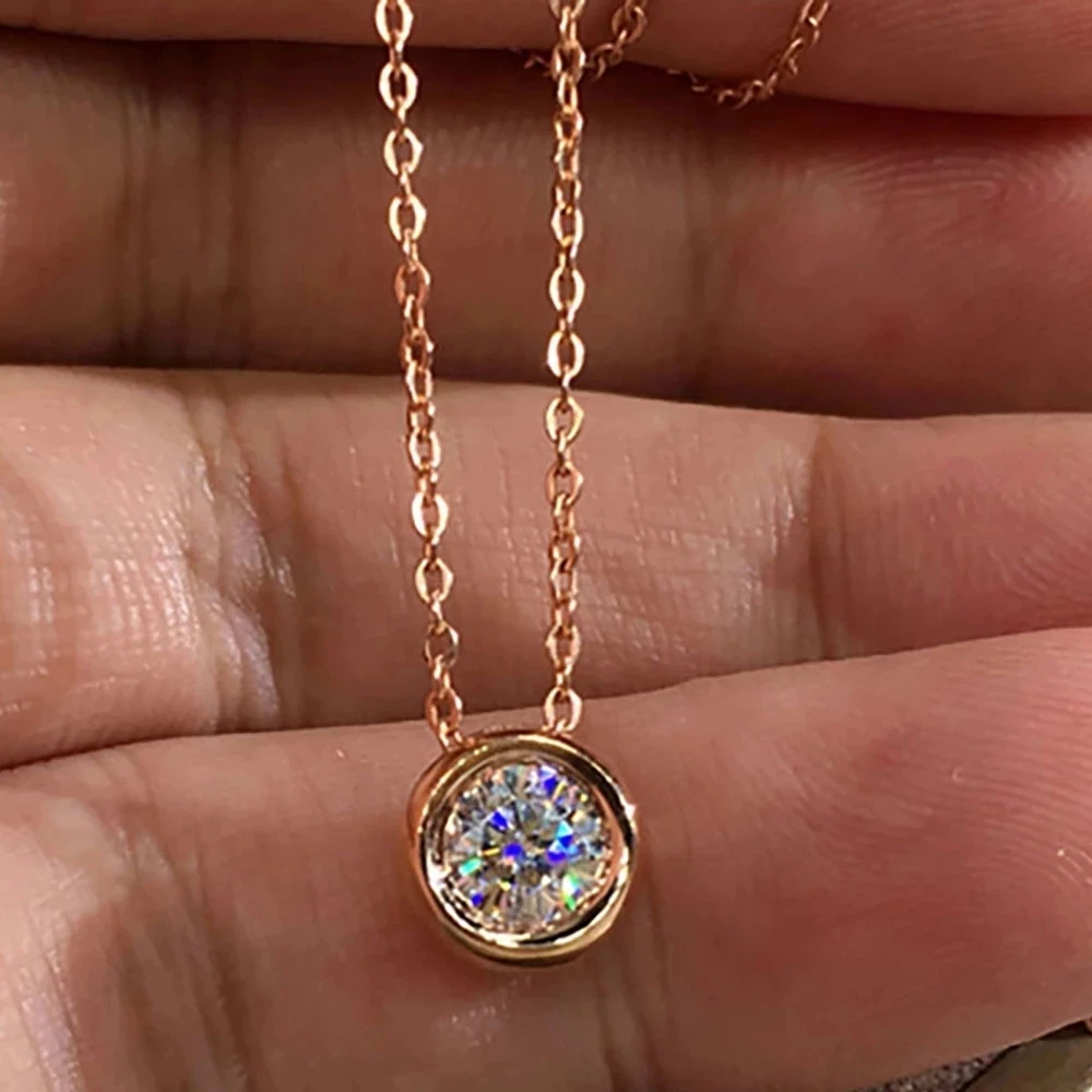 

10K Rose Gold Women Pendants Necklaces Moissanite Diamond 0.5 1 2 3 4 5 Carat Round Bubbles Wedding Anniversary Engagement Party