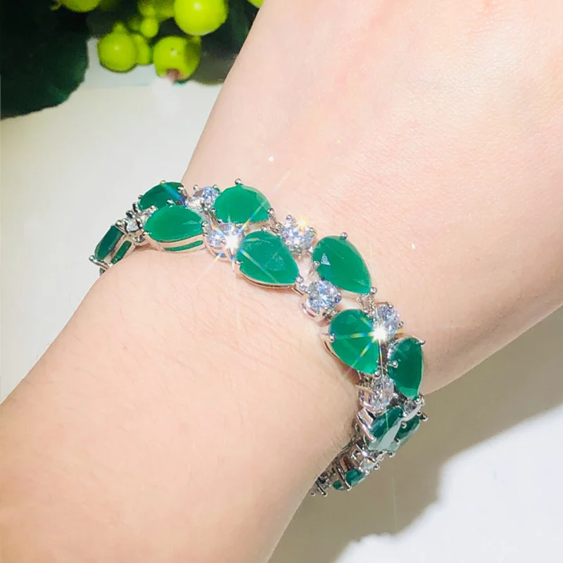 Pera Classic Green Water Drop Cubic Zirconia Double Rows Big Wide Round Bracelets Bangles for Women Anniversary Party Gift B159