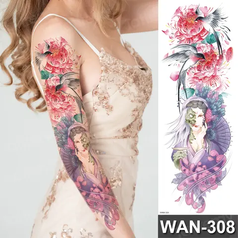 Neue Große Arm Sleeve Tattoo Japanischen Geisha Wasserdicht Temporäre Tatto Aufkleber Samurai Taille Bein Körper Kunst Gefälschte Volle Tatoo Frauen