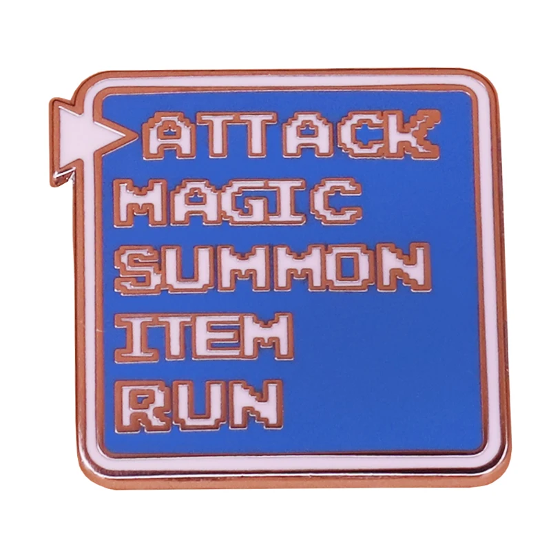 Final Fantasy battle menu lapel pin attack magic summon item run brooch video game jewelry