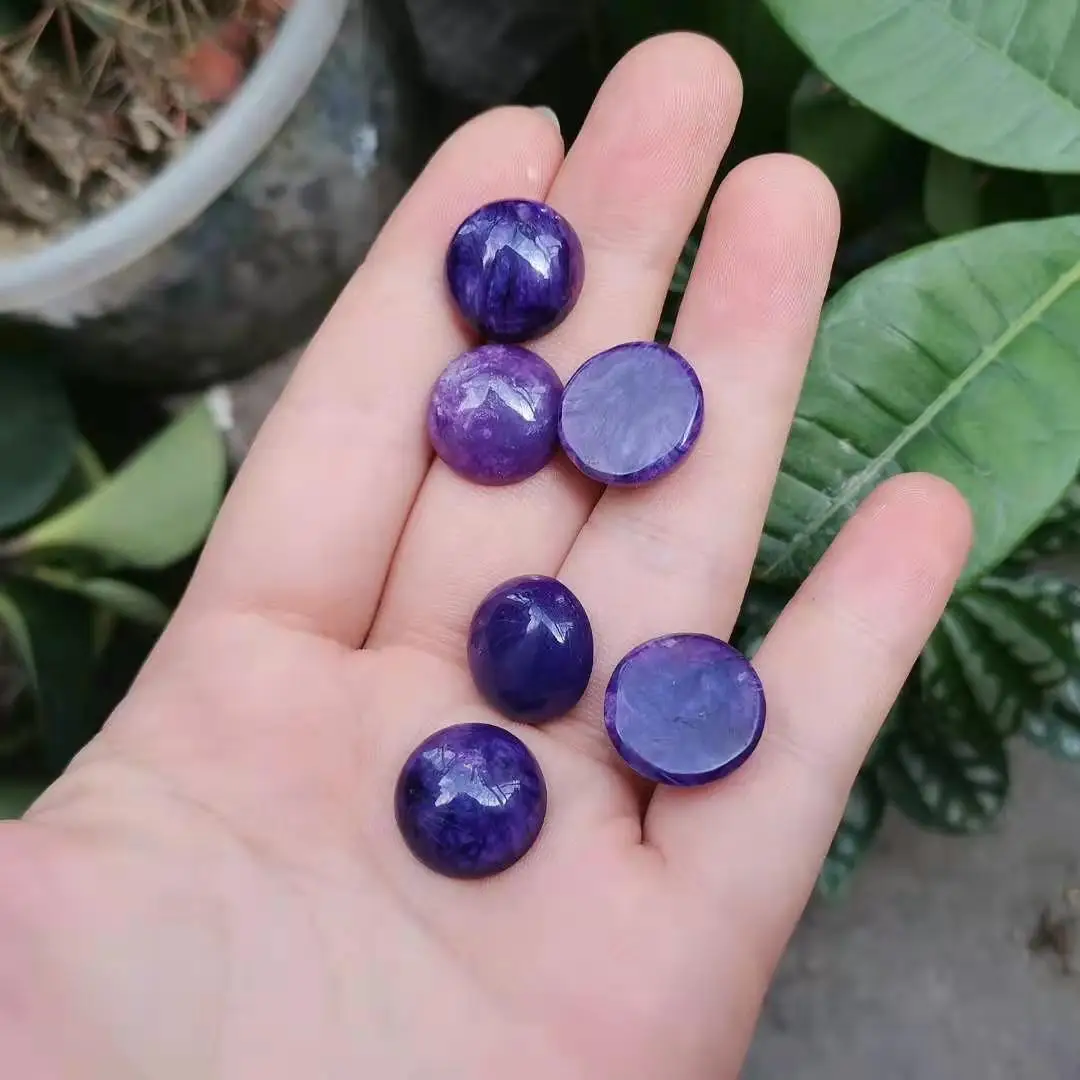 

4pcs/lot Purple pattern natural Charoite Round naked gems Inlaid ring earring pendant nude stone bijoux femme necklace women