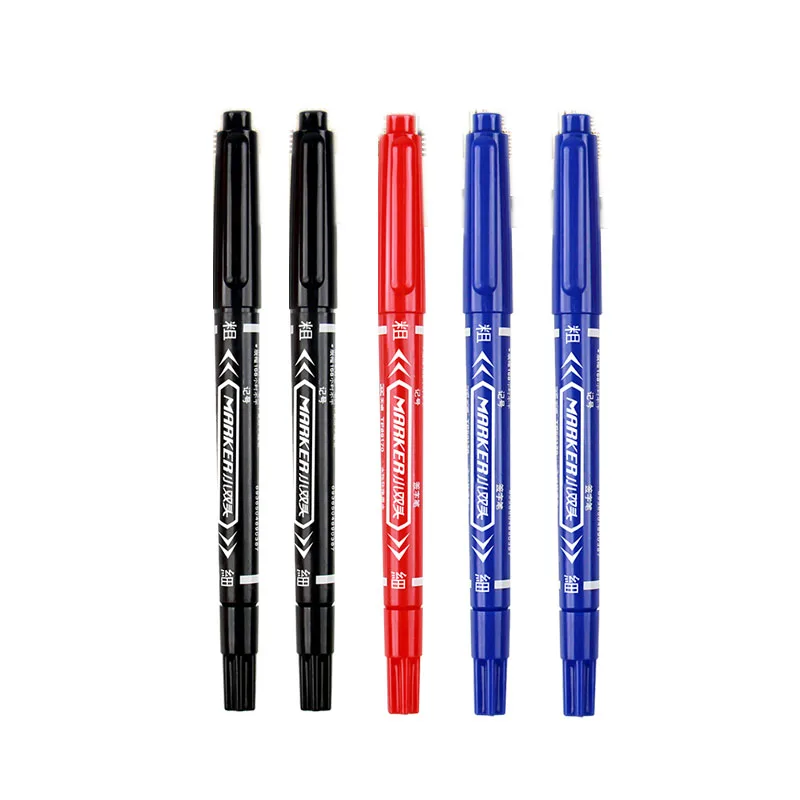 5pcs/lot Wholesale Twin Tip Permanent Marker Pen Fine Point Waterproof Ink Thin Nib Crude Nib Black Ink 0.5mm-2mm Fine Color