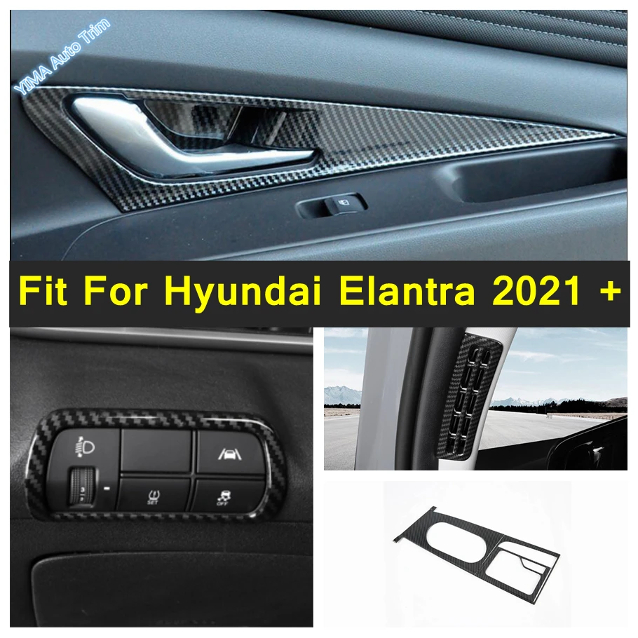 

Carbon Fiber Headlights Switch Adjustment / Door Bowl / Gearbox Panel Cover Trim Accessories Fit For Hyundai Elantra 2021 - 2023