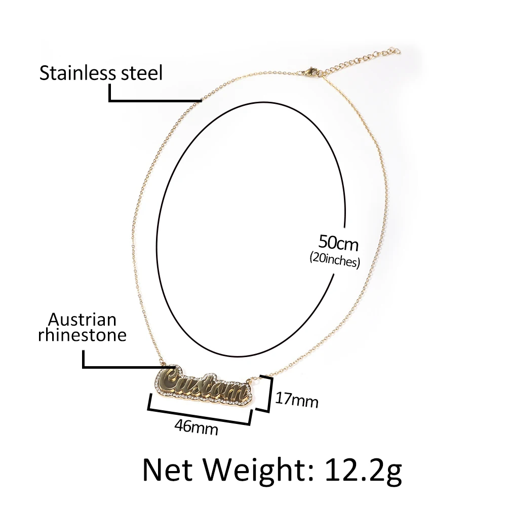 THE BLING KING Custom Double-Layers Stainless Steel Name Choker Iced Out Bling Stone Letters Pendant Necklace For Women Jewelry