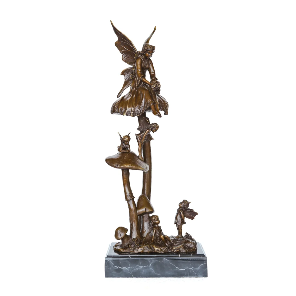 Bronze Loveing Fairy Family Sculpture Statue Art Marble Base Classy Home Decoration