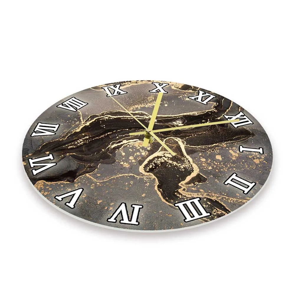 Luxury Abstract Fluid Art Painting Modern Design Wall Clock Black Gold Marble Printed Clock Silent Movement Watch For Bedroom