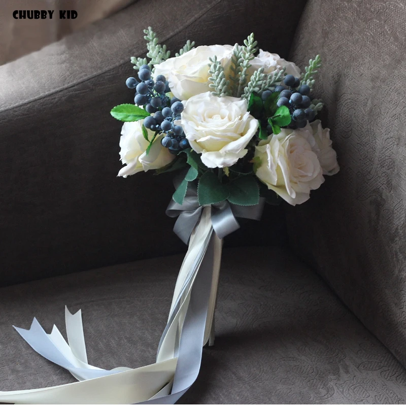 New ! nice fake white rose bouquet Hi-Q Wedding flower Bridesmaid Bridal Bouquet artificial white Rose Wedding Bouquet