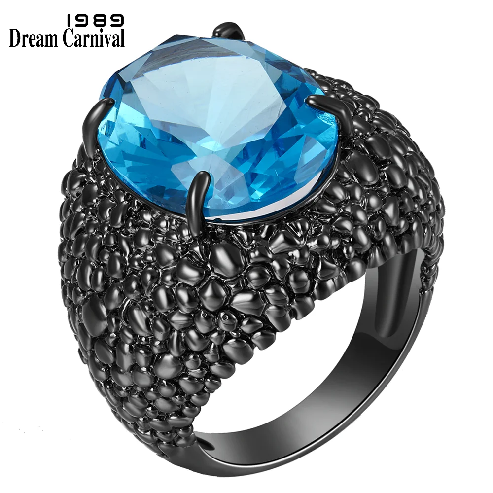 DreamCarnival 1989 Big Black Lizard CZ Rings for Women Cool Dazzling Wedding Jewelry Fine Cut Blue Zircon Fashion 2020 WA11870BL