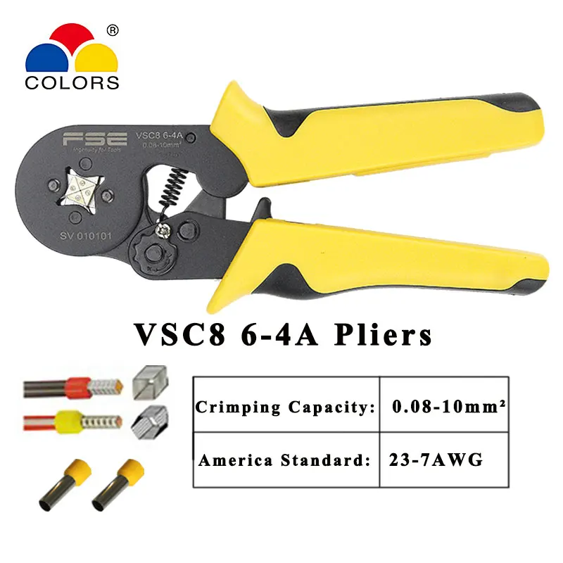 

Crimping Tools Pliers VSC8 6-4C/4A 0.08-16mm2 0.08-10mm2 26-5AWG for Tube Type Needle Type Terminal Manual Adjustable Tools