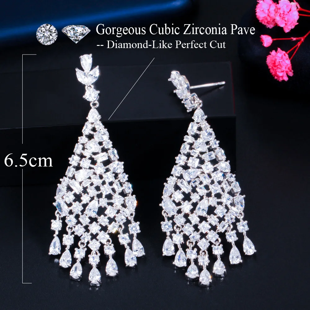 CWWZircons-pendientes colgantes de circonita cúbica blanca brillante, pendientes largos grandes para novias, joyería de compromiso de boda, CZ856