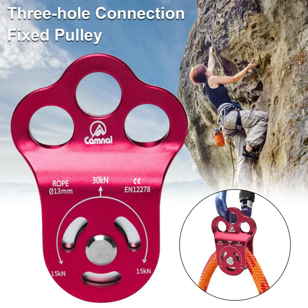 Climbing Pulley 30 KN Outdoor Rescue Sheave 3-Hole Double Bearing Pulley Mountaineering Rescue Equipment 7075 Aviation Alumi