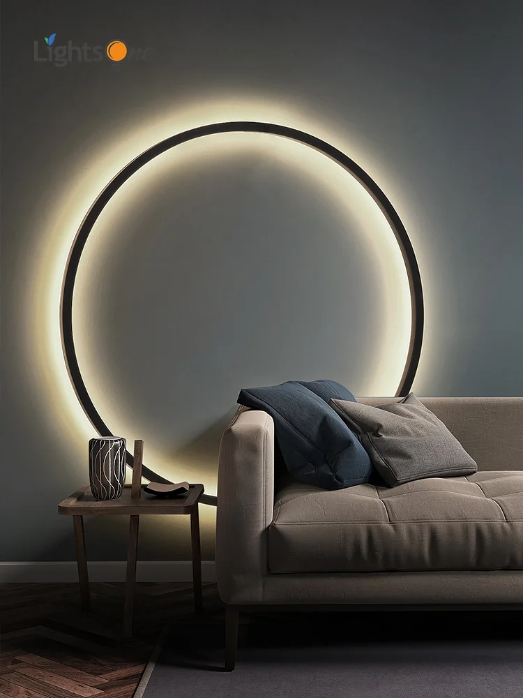 

Wall lamp wiring-free living room sofa background wall decoration Nordic minimalist bedroom lamp ring art atmosphere wall light