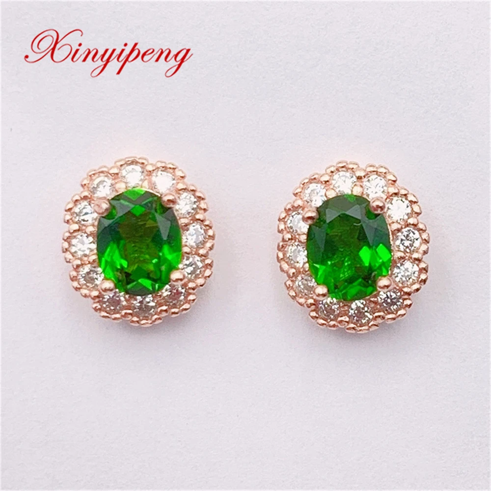 

Xin Yipeng Gem Jewelry Real S925 Sterling Silver with Natural Diopside Earrings Fine Anniversary Gift For Women Free Shipping