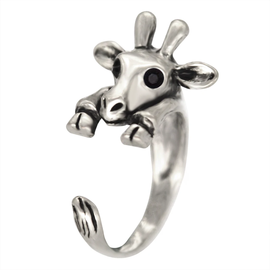 Kinitial Antique Adjustable Open Animal Ring Charms Giraffe Rabbit Rings for Women Party Fashion Finger Jewelry anillos mujer