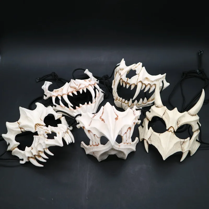 Japanese Monster Masks Half Face Covered Bone Mask Yasha Tengu Tiger sKkull Mask Cosplay Halloween Masks