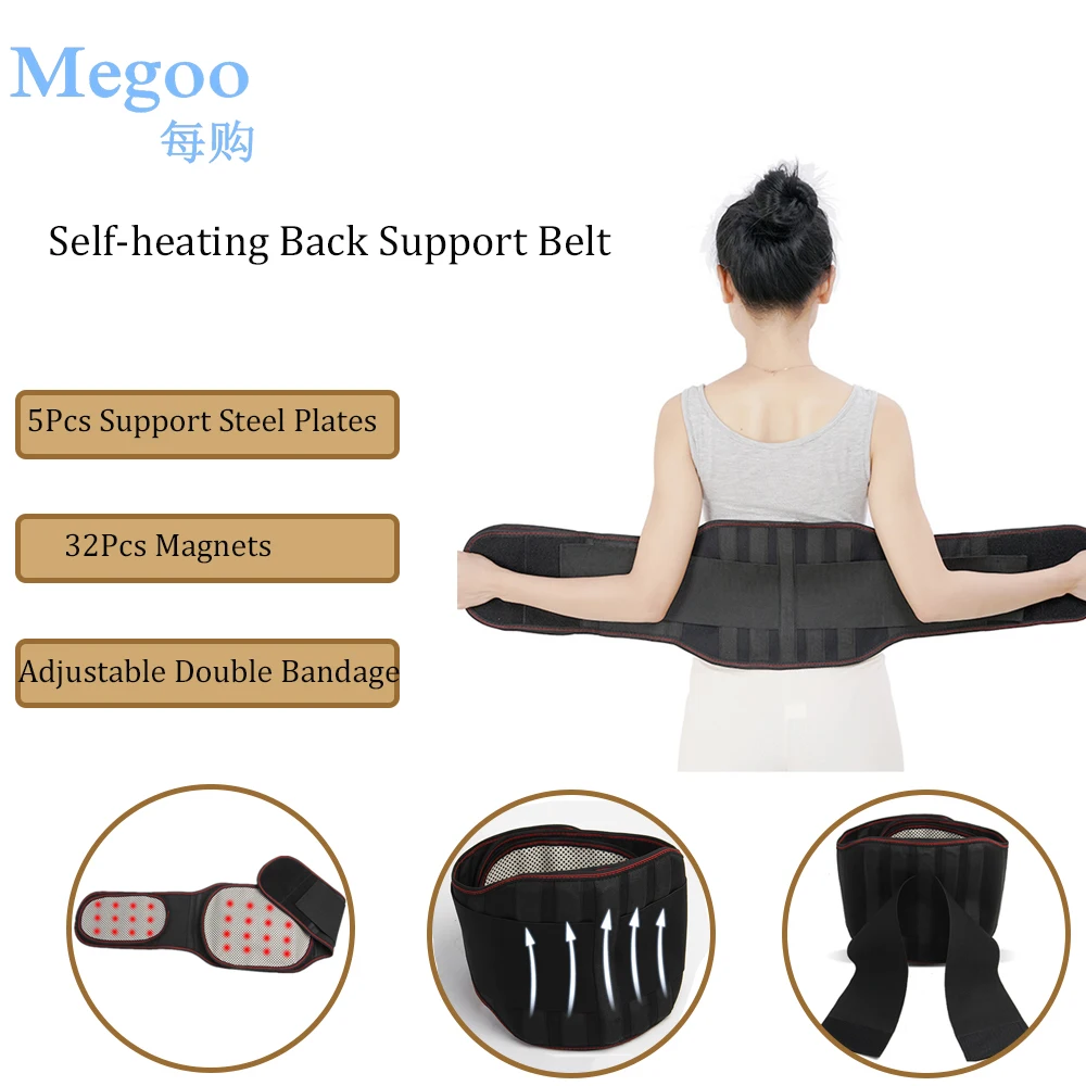 Magnetic Back Support Lumbar Brace Belt 32 Pcs Tourmaline Self Heating Massage Posture Corrector Waist Belt Health Care