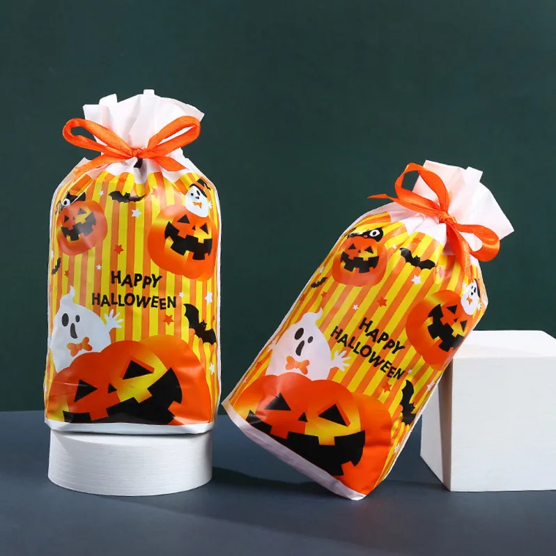 50pcs/Lot Halloween Candy Cookie Drawstring Bags Snack Sweet Christmas Party Gift Packaging Treat With Ribbon