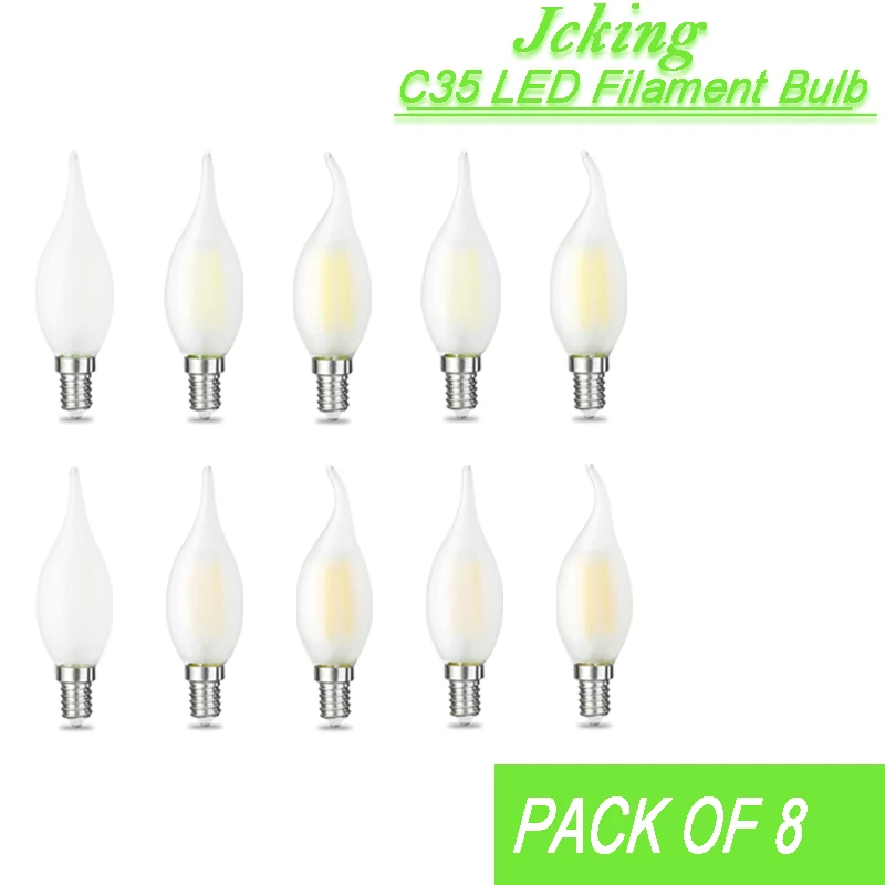 

Pack of 8 JCKing Dimmable 2W 4W 6W Led Candle E12 E14 110V 220V Vintage Frosted Filament Bulbs Lamp For Chandelier Lighting