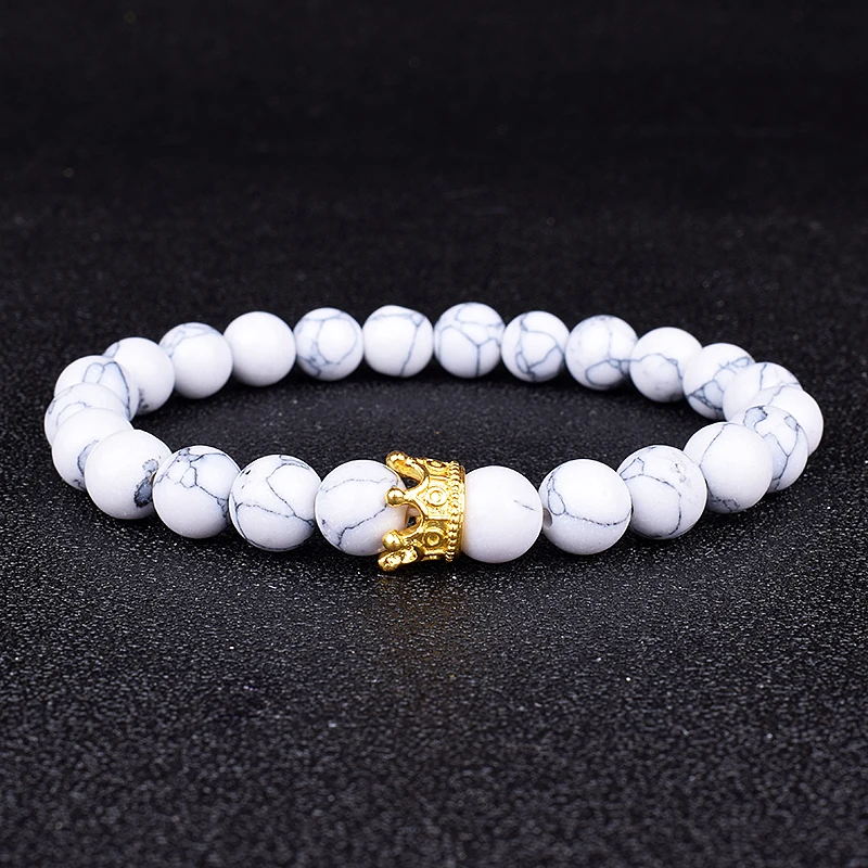 2pcs Charm Paired Bracelets Men Sets Crown Women\'s Bracelets Natural Stone Beads Wristband Couple Bracelet Gifts Friends Jewelry