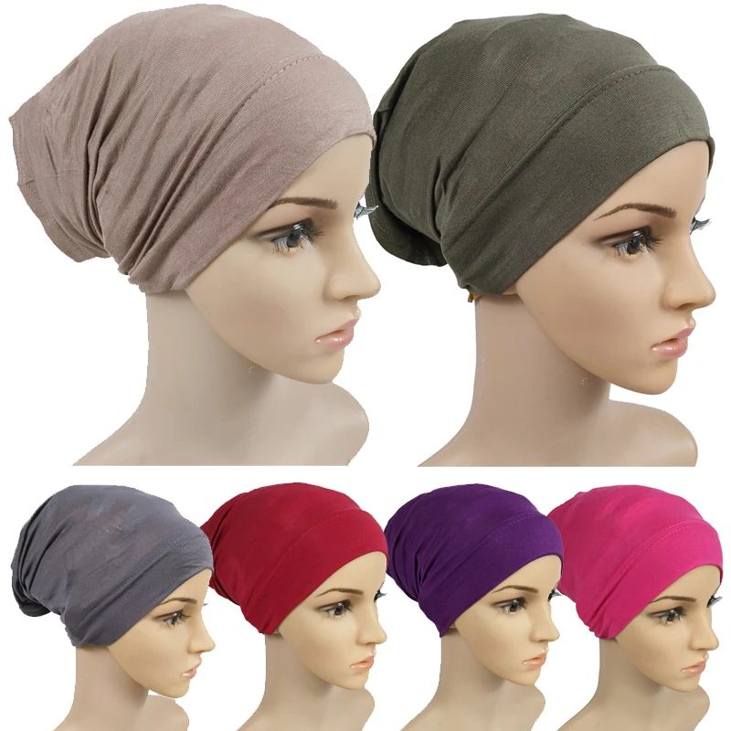 

1PC Soft Modal Inner Hijab Caps Solid Color Female Musulman Headscarf India Islam Turban Muslim Stretch Turban Cap