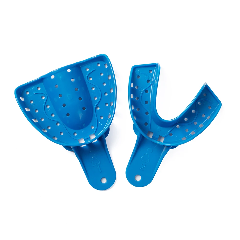 24 PCS/bag Dental Impression Tray EASYINSMILE Disposable Perforated Plastic Blue for Adult or Child Size L/M/S Upper and Lower