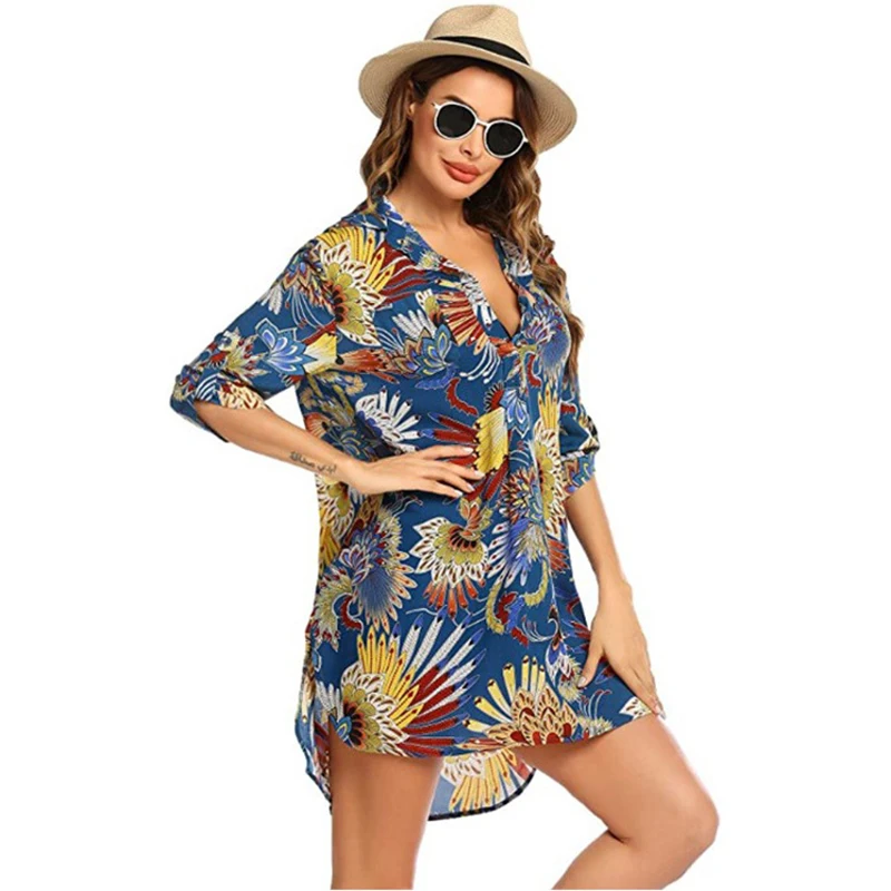 Robe de plage imprimé pour femmes, tunique, grande taille, cover-up pour les maillots de bain, nouvelle collection