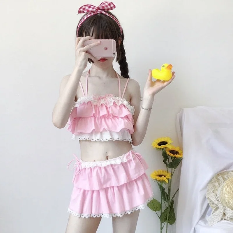 Bikini Sets Women Swimsuit Kawaii Japanese Style Girls Sweet Sexy Swimwear Chic Popular High Waist Summer Beach Slim Female Lady