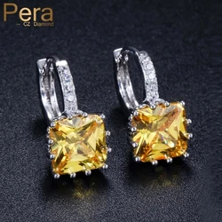 Pera Wholesale Gorgeous Silver Color Tiny Square Unique Yellow Stone Fashion CZ Crystal Stud Earrings Jewelry for Women E082