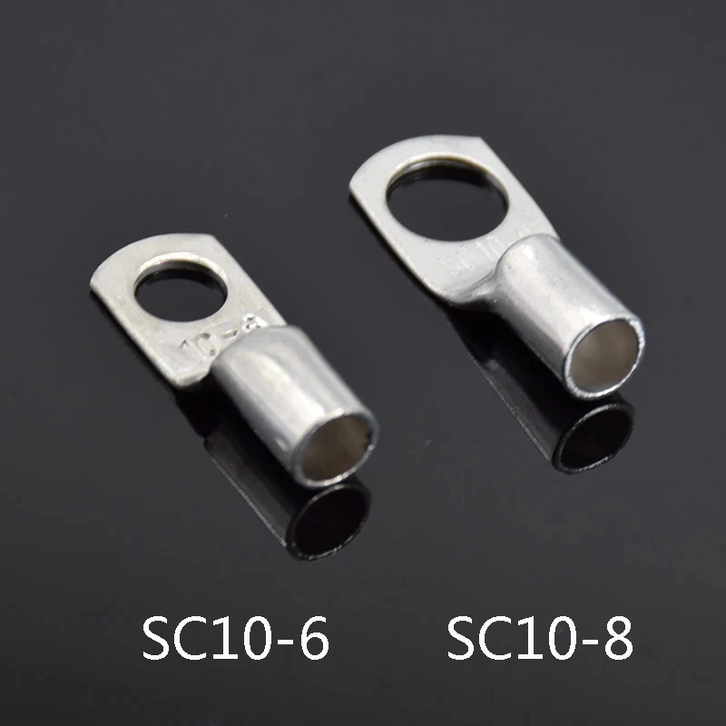 10Pcs Bolt Hole Tinned Copper Lugs Ring Battery Terminals  10/16/25/35/50/70m㎡ Cable Crimp Wire Connectors SC10-6/8 SC16-6 /8/10