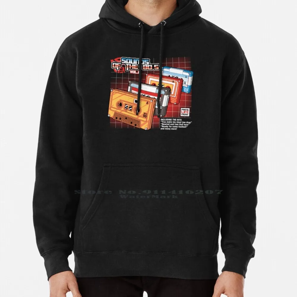 Sounds Of The 80s Vol.2 Hoodie Sweater 6xl Cotton Tranformers Tf Blaster Cartoons Robots Music Sounds Cassettes Retro Cds