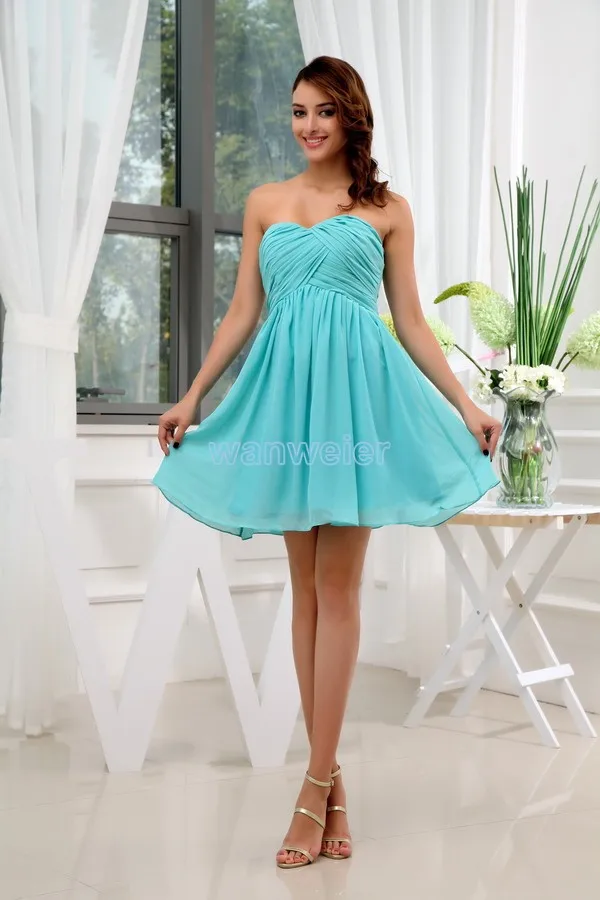 Kleid-vestido de gasa plisado verde aguamarina, minivestido de talla grande, corto, con estampado de trompeta, para cóctel y novia